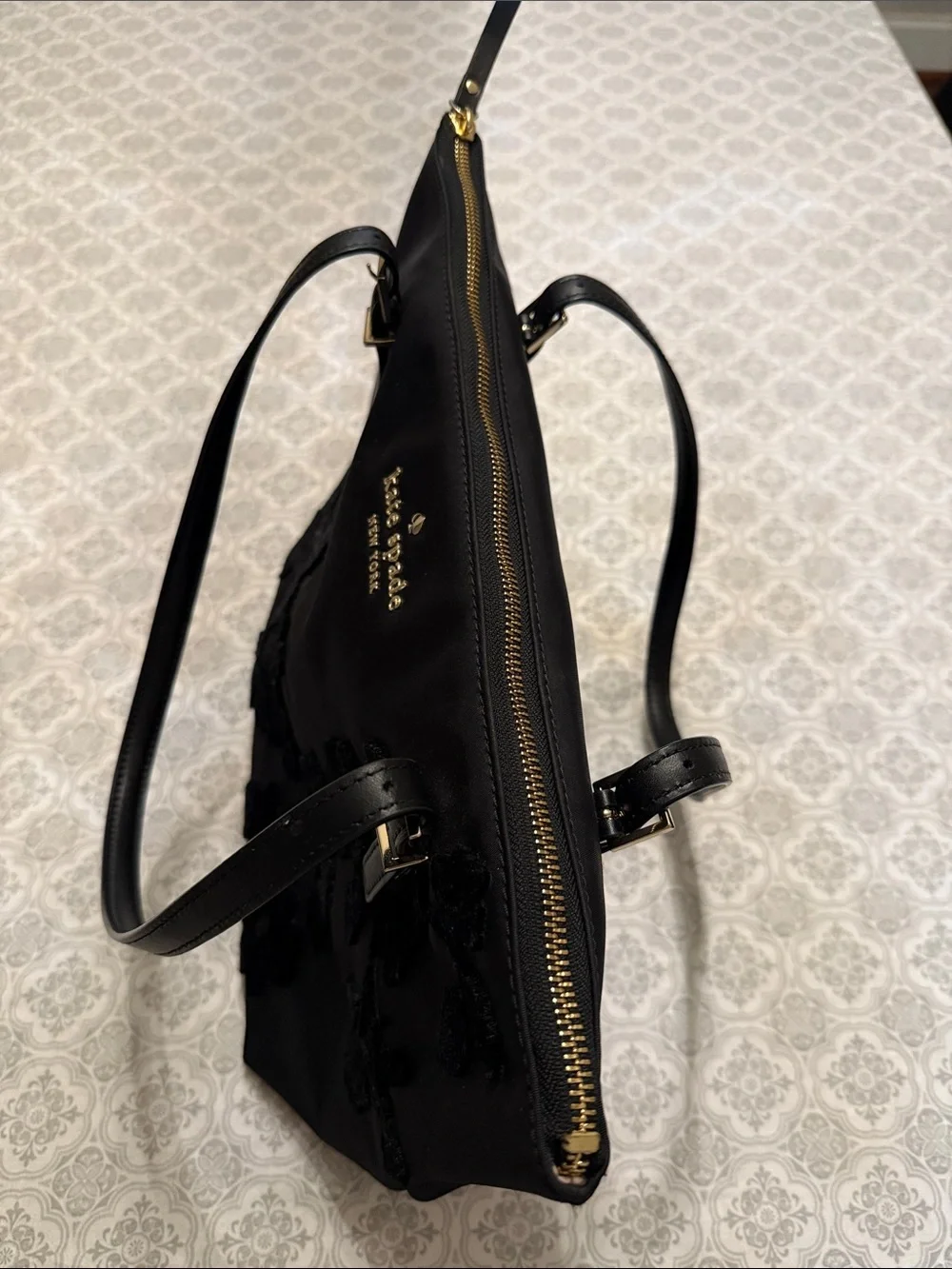 kate spade Black Floral Velvet-Print Tote